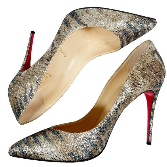 CHRISTIAN LOUBOUTIN Pigalle Follies Tiger Print Glitter Gold Platine - Picture 7 of 13